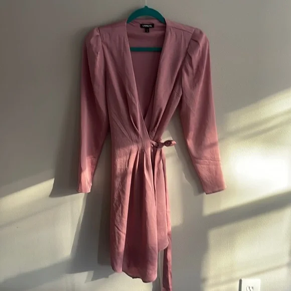 express satin dress pink Express Women's Blush Pink Maxi Satin Kimono Wrap Dress Belted Size Small S  New